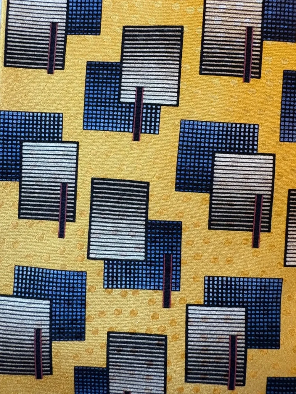 Jos. A. Bank 100% Silk Geometric Abstract Block Necktie - Yellow/Blue/Gray